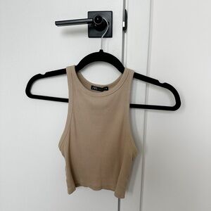 Zara Tan Fitted Crop Tank Top